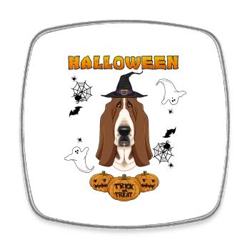 Happy Halloween I Dog Lover I Basset Hound - Viereckiger Kühlschrankmagnet - Weiß - Vorne