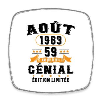 59 Ans Anniversaire Vintage Né(e) en Août 1963 - Magnet carré - blanc - Devant