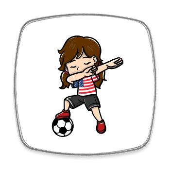 Dabbing Girl Soccer Player American Flag - Square fridge magnet - white - Front