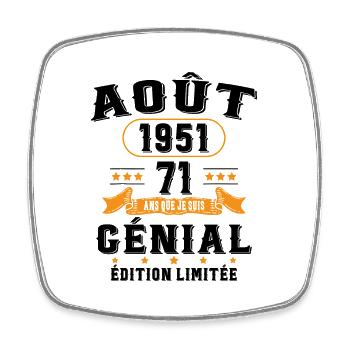 71 Ans Anniversaire Vintage Né(e) en Août 1951 - Magnet carré - blanc - Devant