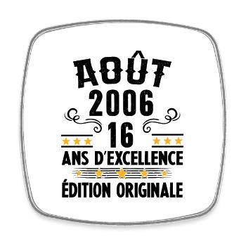 16 Ans Anniversaire Vintage Né(e) en Août 2006 - Magnet carré - blanc - Devant