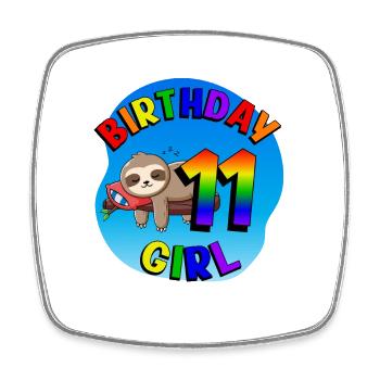 Anniversaire 11 Filles Mignon Bébé Paresseux - Magnet carré - blanc - Devant