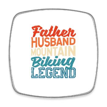 Father Husband Mountain Biking Legend Father's Day Bike - Square fridge magnet - white - Front