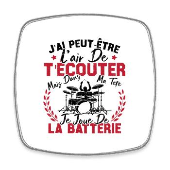 Dans Ma Tête Je Joue De La Batterie Batteur Cadeau - Magnet carré - blanc - Devant