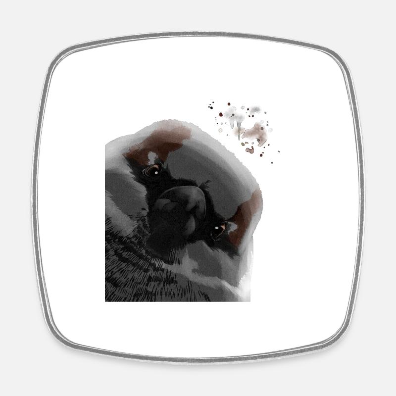 Funny Curious Bird Sparrow - Square fridge magnet - white