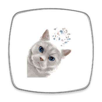 Funny Curious White British Shorthair Cat - Square fridge magnet - white - Front