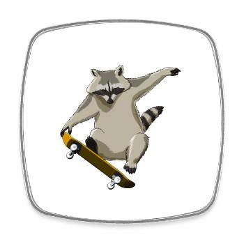 Drôle de skateboard Raccoon Skater - Magnet carré - blanc - Devant