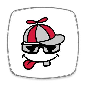 Comic Face Propeller Cap Wind Turbine - Square fridge magnet - white - Front