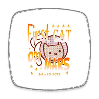 First Cat on Mars - Square fridge magnet - white - Front