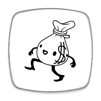 Walking Living Money Bag Comic - Square fridge magnet - white - Front