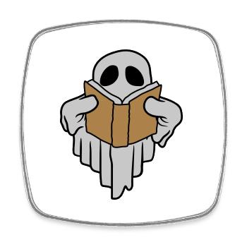 Book-reading funny ghost - Square fridge magnet - white - Front