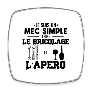 Mec simple aime le bricolage et l'apéro mécano - Magnet carré - blanc - Devant