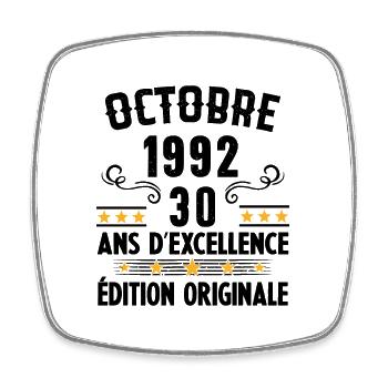 30 Ans Anniversaire Vintage Né(e) en Octobre 1992 - Magnet carré - blanc - Devant