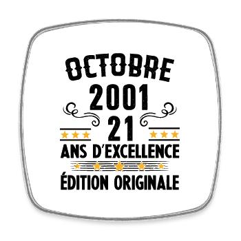21 Ans Anniversaire Vintage Né(e) en Octobre 2001 - Magnet carré - blanc - Devant
