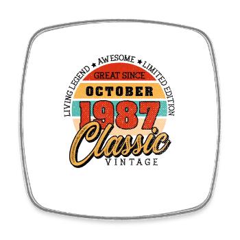 Retro 35 Years October 1987 Birthday Vintage Bday - Square fridge magnet - white - Front