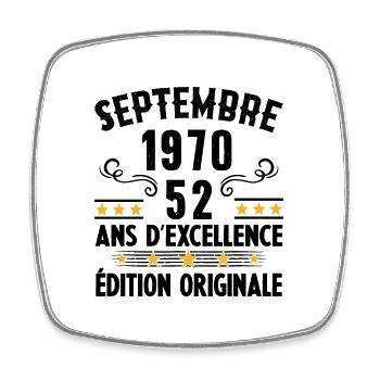 52 Ans Anniversaire Vintage Né(e) Septembre 1970 - Magnet carré - blanc - Devant