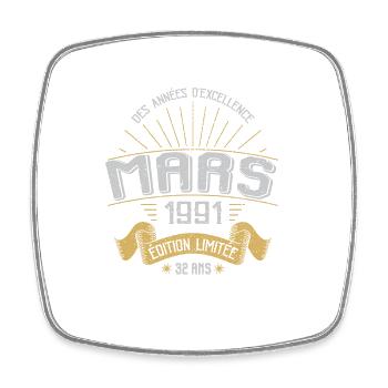 Mars 1991 32 Ans Anniversaire Vintage Idée Cadeau - Magnet carré - blanc - Devant