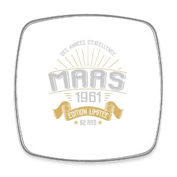 Mars 1961 62 Ans Anniversaire Vintage Idée Cadeau - Magnet carré - blanc - Devant