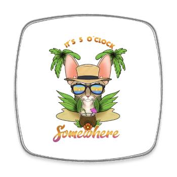 Il est 5 oclock quelque part en buvant Devon Rex Cat - Magnet carré - blanc - Devant