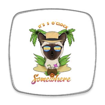 It Is 5 OClock Somewhere Drinking Siamese Cat - Viereckiger Kühlschrankmagnet - Weiß - Vorne