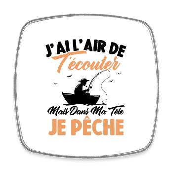 Dans ma tête je suis à la pêche / Cadeau Pêcheur - Magnet carré - blanc - Devant