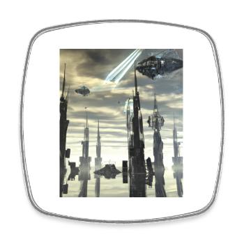 Fantasie Science Fiction Stadt - Viereckiger Kühlschrankmagnet - Weiß - Vorne