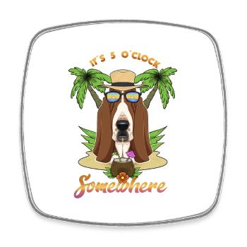 It Is 5 OClock Somewhere Drinking Basset Hound - Viereckiger Kühlschrankmagnet - Weiß - Vorne