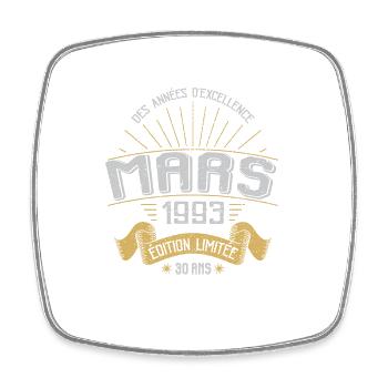 Mars 1993 30 Ans Anniversaire Vintage Idée Cadeau - Magnet carré - blanc - Devant