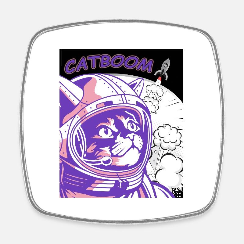 CATBOOM Comic Book Space Cat Explosion - Magnet carré - blanc