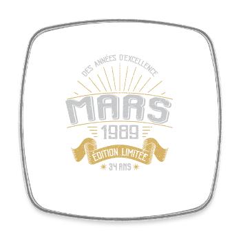 Mars 1989 34 Ans Anniversaire Vintage Idée Cadeau - Magnet carré - blanc - Devant