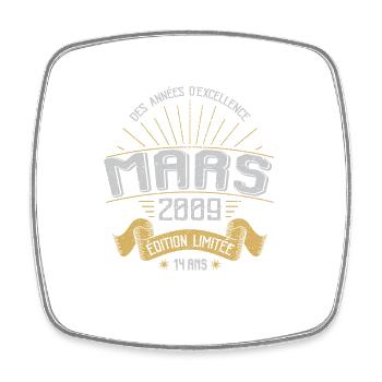 Mars 2009 14 Ans Anniversaire Vintage Idée Cadeau - Magnet carré - blanc - Devant
