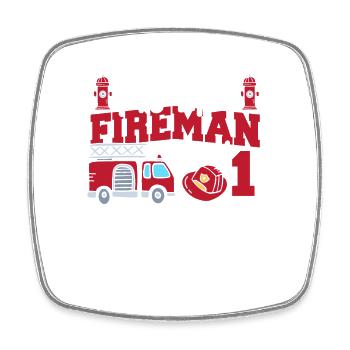 This little firefighter is now 1, - Square fridge magnet - white - Front
