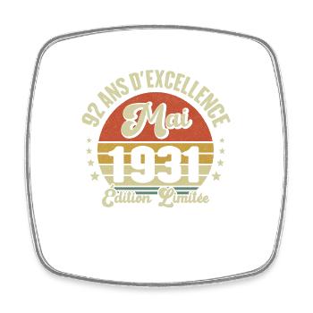 Mai 1931 92 Ans Anniversaire Vintage Idée Cadeau - Magnet carré - blanc - Devant