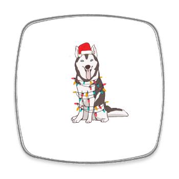 Siberian Husky Weihnachtsmütze Weihnachtsbaum - Viereckiger Kühlschrankmagnet - Weiß - Vorne