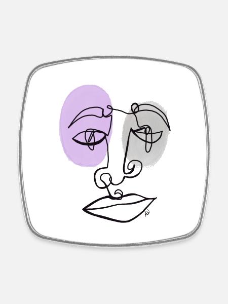 Zeichnung Portrait aus einer Linie Gesicht LineArt - Viereckiger Kühlschrankmagnet - Weiß