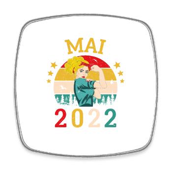 Mai 2022 Anniversaire Vintage Happy Birthday - Magnet carré - blanc - Devant