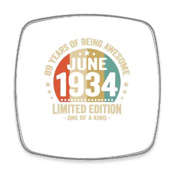 June 1934 89 years anniversary vintage gift idea - Square fridge magnet - white - Front