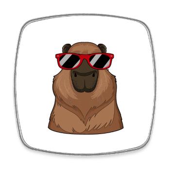Capybara trägt rote Brille Lustiges Meerschweinchen-Wortspiel - Viereckiger Kühlschrankmagnet - Weiß - Vorne
