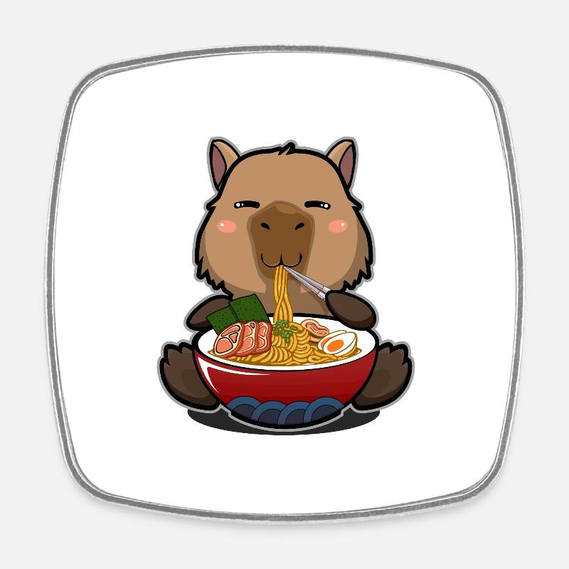 Kawaii Capybara mangeant des ramen d’un jeu de mots Ramen Bowl - Magnet carré - blanc