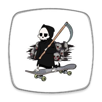 Skateboard Grim Reaper Closing Time End Horror Death - Square fridge magnet - white - Front