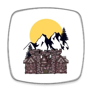 Middle Ages Castle Fortress Knight Moon Mountains Mountain - Square fridge magnet - white - Front