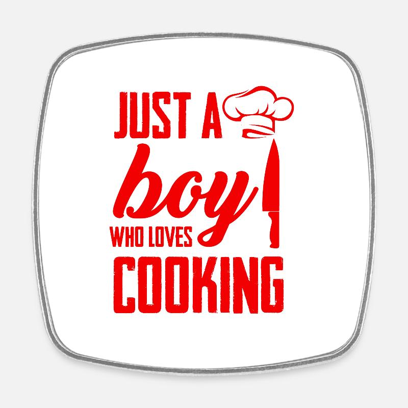 Boy loves cooking - Square fridge magnet - white