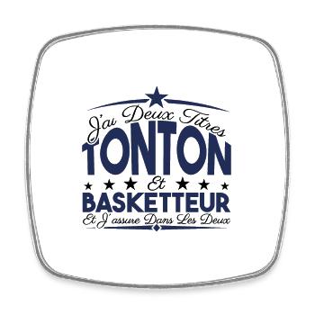 J'ai deux titres tonton et Basketteur. Cadeau. - Magnet carré - blanc - Devant