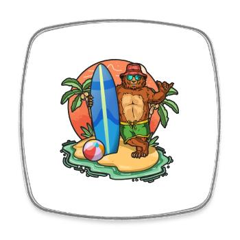 Funny Bear Surf Lovers Cool Surfboard Surfing Pun - Square fridge magnet - white - Front