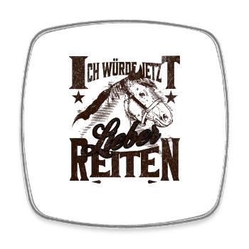 Pferde ich würde jetzt lieber Reiten Vintage - Viereckiger Kühlschrankmagnet - Weiß - Vorne