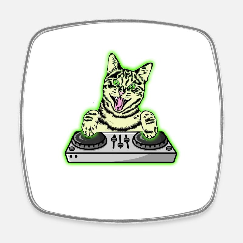 DJ Cat Techno Kitten EDM Dance Music Cat - Magnet carré - blanc
