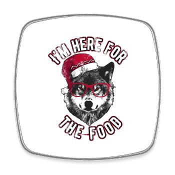 Ich bin wegen des Essens hier - Grumpy Christmas Wolf - Viereckiger Kühlschrankmagnet - Weiß - Vorne