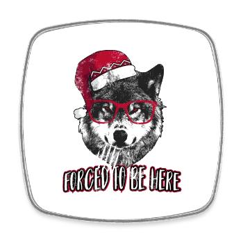 Gezwungen, hier zu sein - Grumpy Christmas Wolf - Viereckiger Kühlschrankmagnet - Weiß - Vorne