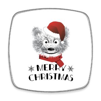 Merry Christmas Bear - Bear cute Merry Christmas - Square fridge magnet - white - Front