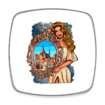 Rostock Illustration Woman with Mirror - Square fridge magnet - white - Front